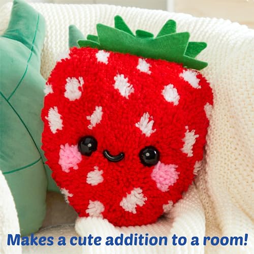 Image of LatchKits Strawberry Pillow - Latch Hook Kits for Kids, Arts and Crafts, Yarn Art, Kids Crafts, Toys for Girls, Birthday Gift for Girls, Easy to Follow Pattern, Hook Included, Craft Kits, Ages 6+