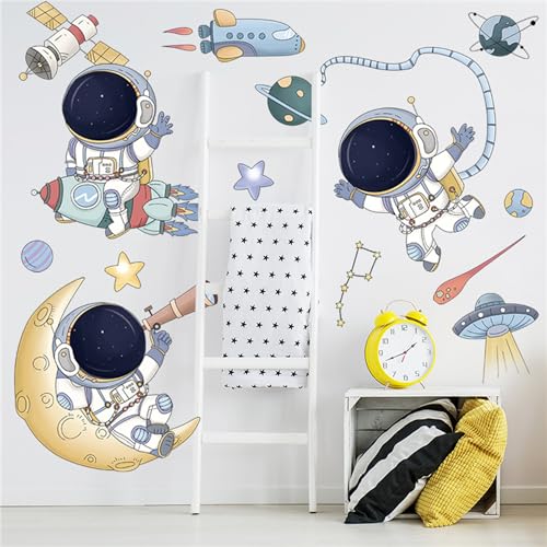 Astronaut Wall Decals Universe Space Wall Stickers for Nursery Kids Boys Bedroom Living Room Playing Room Murals NASA Wall Decor (Astronaut2)