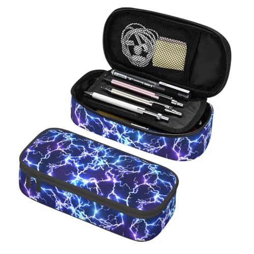 Image of Cool Blue Purple Electric Lightning Pencil Case Organizer Big Capacity Pencil Pouch Stationery With Zipper School Supplies Pencil Bag For Girls Boys Office, j56tsd