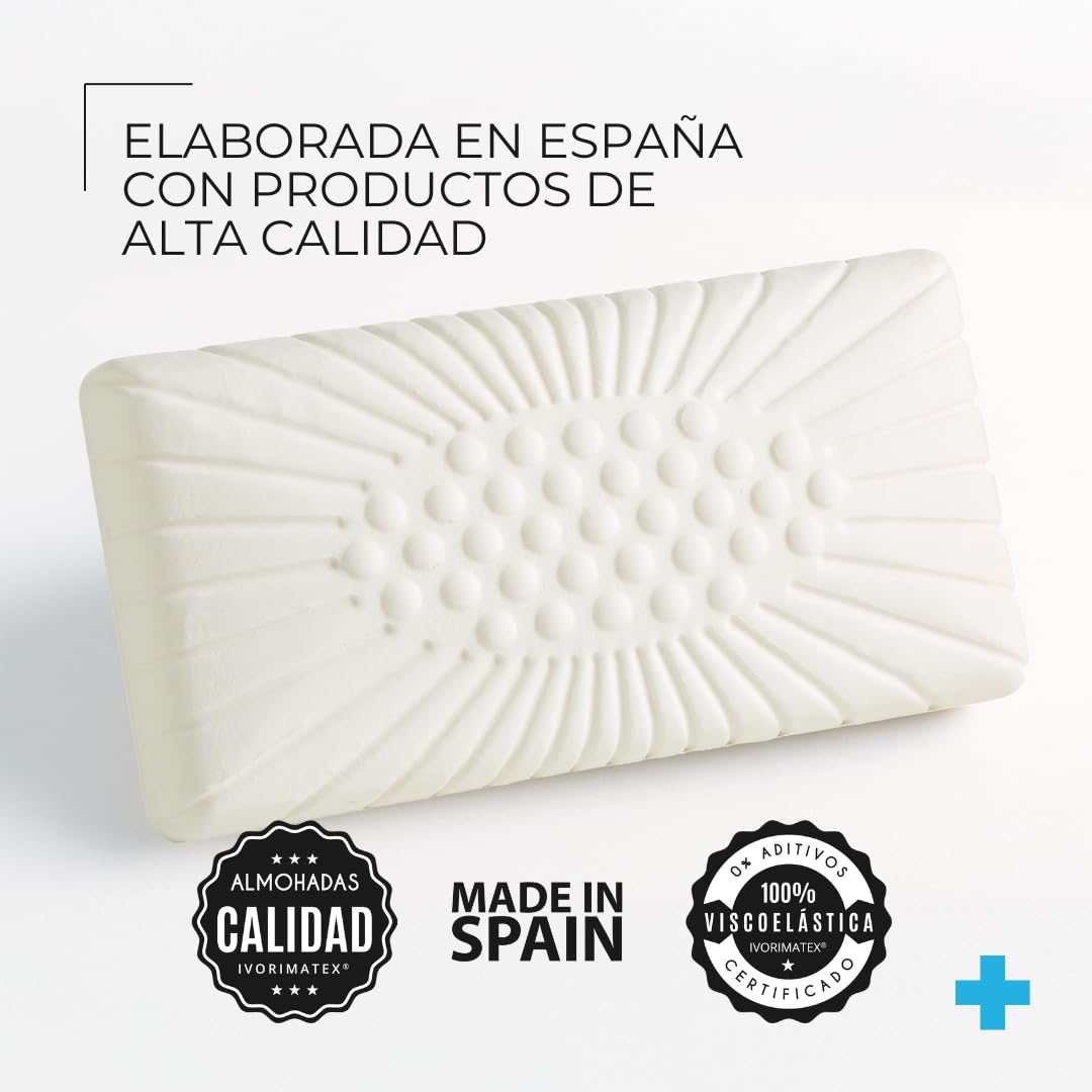 Almohada Viscoelástica Alta 100% Pura, Dolor Cervical, Personas Corpulentas, 90x33x18 cm
