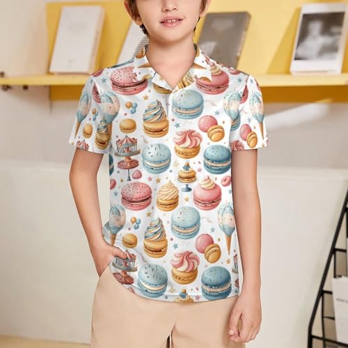 Boys' Classic Polo Shirts Short Sleeve Moisture-Wicking Golf & Tennis Shirts for Youth Teens Rotating Carousel Macarons2