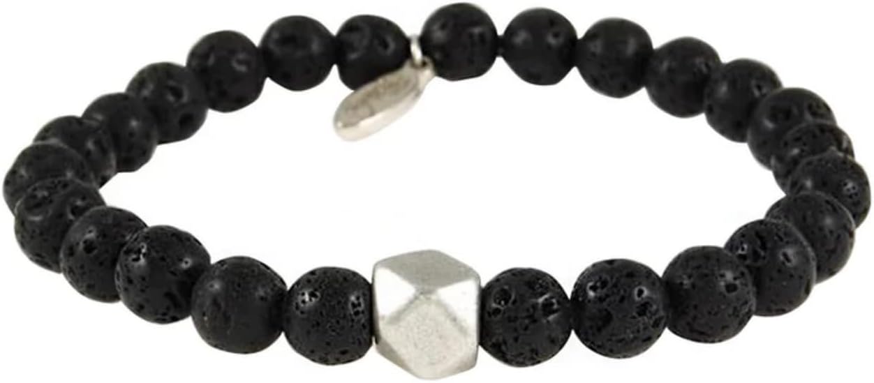 EttikaMens Bracelet. Men's Bracelets. Mens Jewelry, MrEttika Onyx Stretch Bracelet with Large Silver Colored Cornerless Bead, 3". Gifts, 7 inches, Silver, no gemstone
