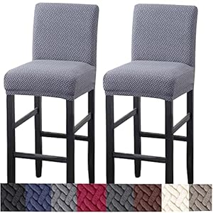 HFCNMY Bar Stool Covers,2 Pack Stretch Bar Stool Covers with Backs Jacquard Bar Stool Chair Covers Barstool Covers Slipcovers with Back Pub Counter Stool Chair Covers with Elastic Bands Gray
