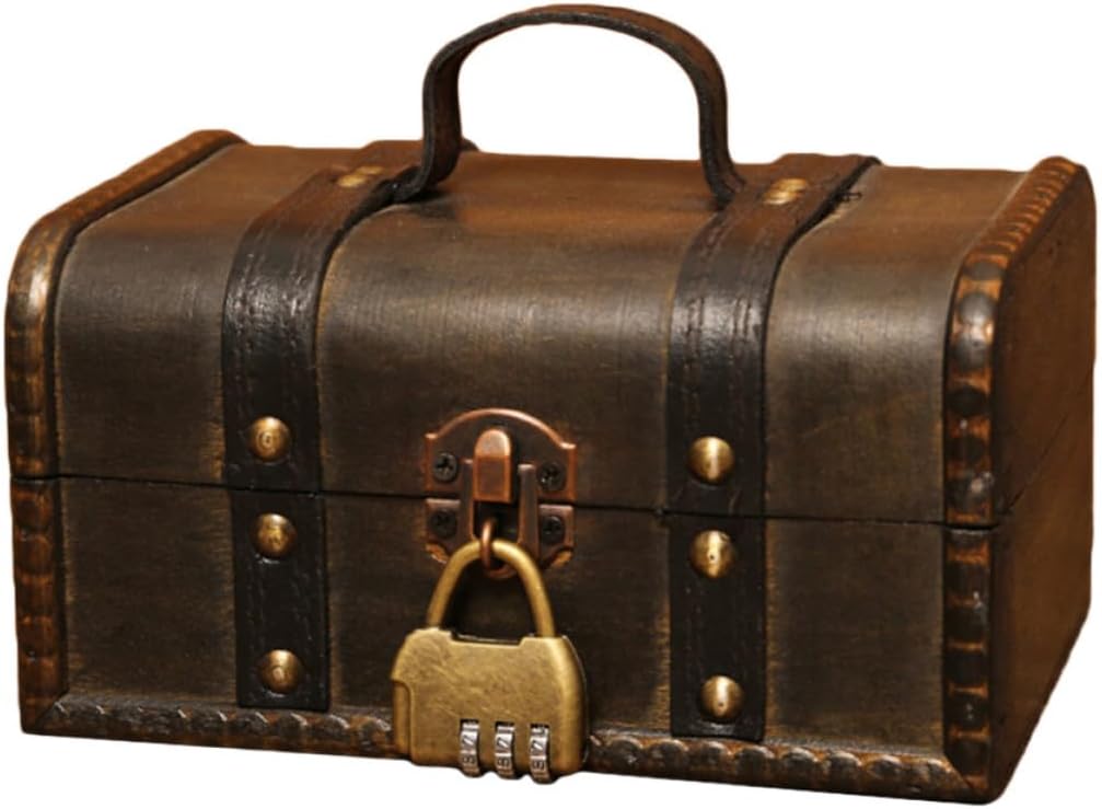 HOMSFOU Vintage Wooden Jewelry Storage Box with Special Lock Design