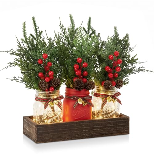 Mason Jar Christmas Table Decor, Winter Xmas Centerpieces for Tables