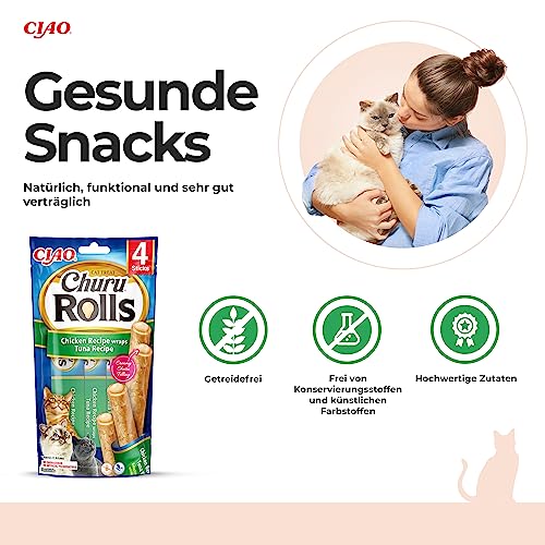 INABA Churu Rolls Reich an Hähnchen und Thunfisch Katzenleckerlis | Getreidefrei, Zuckerfrei, ohne künstliche Aromen Katzensnacks 40 g (3er Pack)