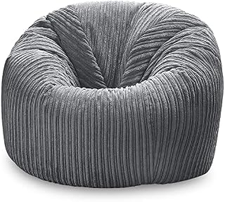 Jumbo Cord Beanbag Chair Grey, Large Bean Bags in Plush grey Jumbo Cord, Great as Beanbag Lounger, Jumbo Cord Beanbags Recliner (GREY)