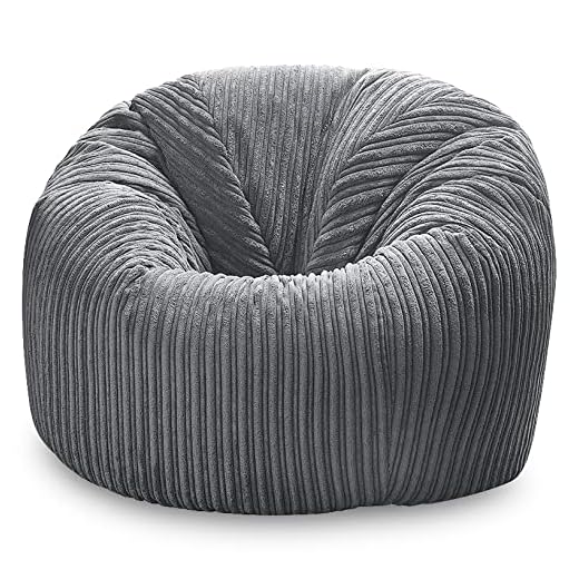 Beautiful Beanbags - Jumbo Cord Beanbag Chair, Plush Jumbo Cord Lounger, Great as Recliner (Grey)