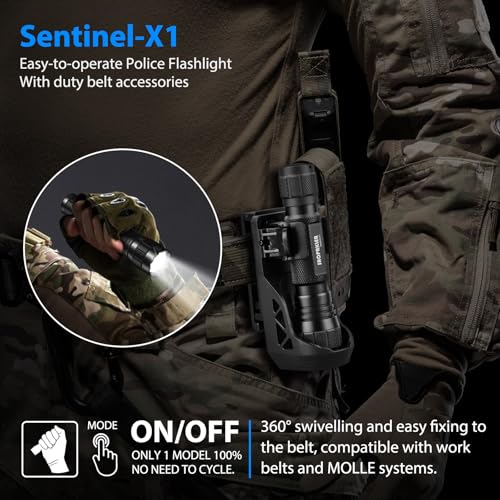 SAOPRKLER Tactical Flashlights High Lumen-Police 1200 LM Flashlight with Holster for Duty Belt,Single Mode LED Flashlight for Camping/Law Enforcement-Sentinel-X1