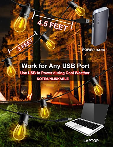 Classhine 100Ft (2Pack 50Ft) Usb & Solar Rechargeable Outdoor String Lights Dimmable With Remote, Waterproof Patio Deck Lights 30+4 Led Large Bulb Soft White Shatterproof, Café Backyard Porch Decor #TOP2
