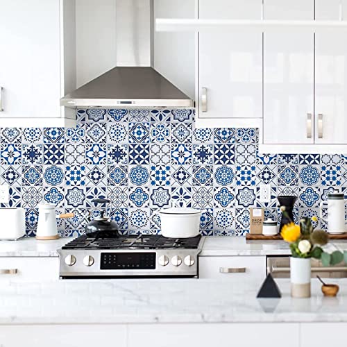 Image of NAREVAL Blue Floral Marble Wallpaper for Kitchen cabinets Marble Wallpaper Oil Proof Waterproof Stickers Waterproof Wall Paper for Home and Kitchen (Blue Floral K10 60 * 200 Cm) (Pack of 6)