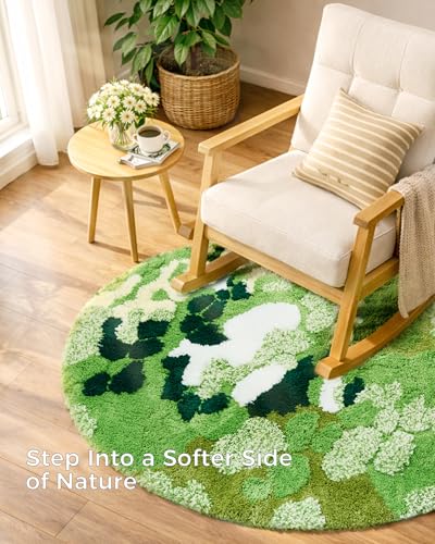 Tapete redondo musgo 100 cm verde con base antideslizante miniatura 2