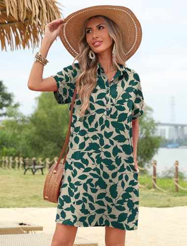Image of HOTOUCH Womens Summer Shirt Dress 2026 Short Sleeve Floral Shift Dress Casual Loose Flowy Beach Sundress with Pockets