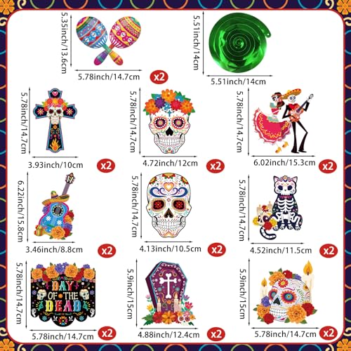 Image of 48 Pieces Day of the Dead Hanging Swirls Cinco De Mayo Party Decorations with Colorful Cross Skull Cat Bride Grave for Mexican Fiesta Themed Dia De Los Muertos Birthday Decor Supplies