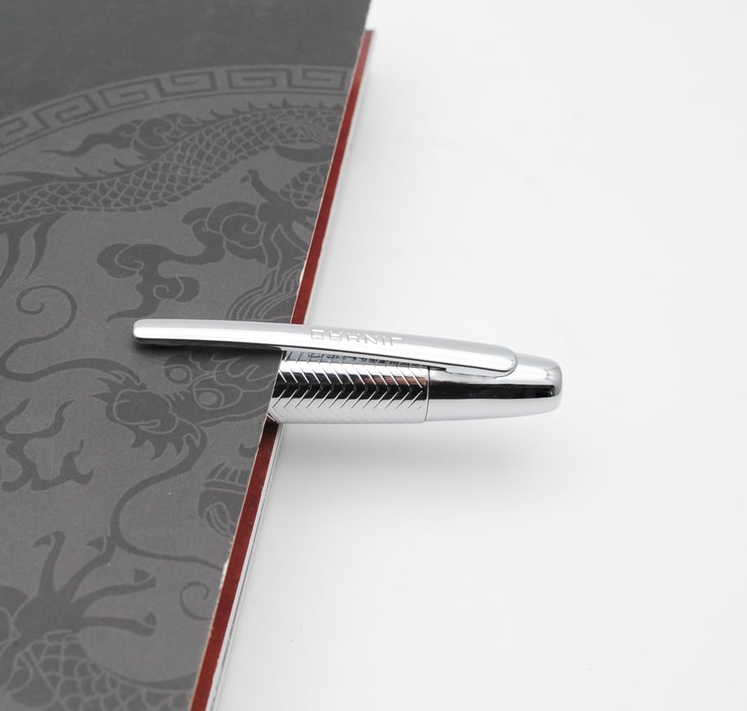 JINHAO 10 Press Fountain Pen Retractable Metal Pen with Ink Converter (Extra Fine Nib, Silver Ripple) - Image 3