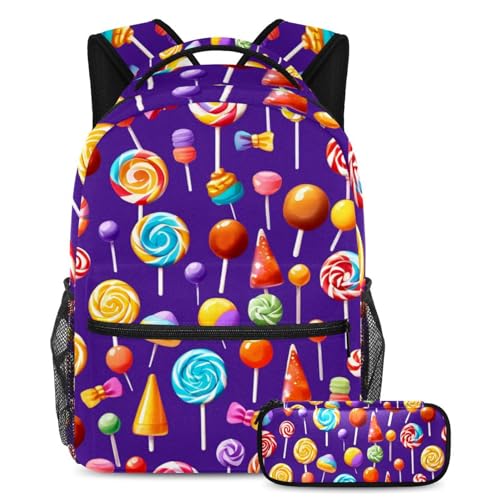 Ensemble de cartables motif bonbons violets pour garçons et filles