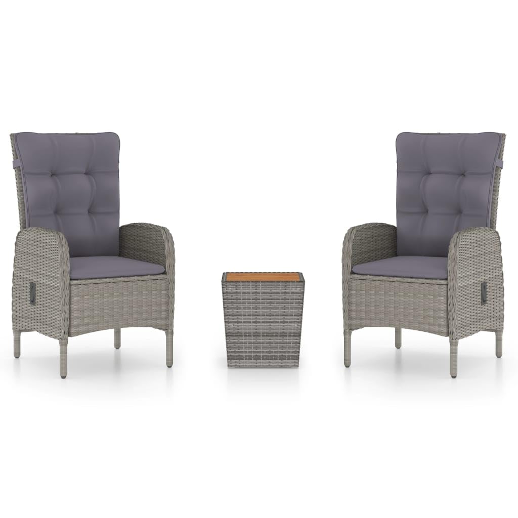 Salon de jardin 3 pcs vidaXL en résine tressée grise pour résoudre le manque de place de patio