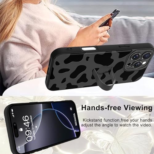 Image of for iPhone 16 Pro Max Case with Finger Strap Holder, Cute Cool Cow Print Pattern Design for Women Men, Shockproof Anti Scratch Hand Kickstand Protective Cover, Gray