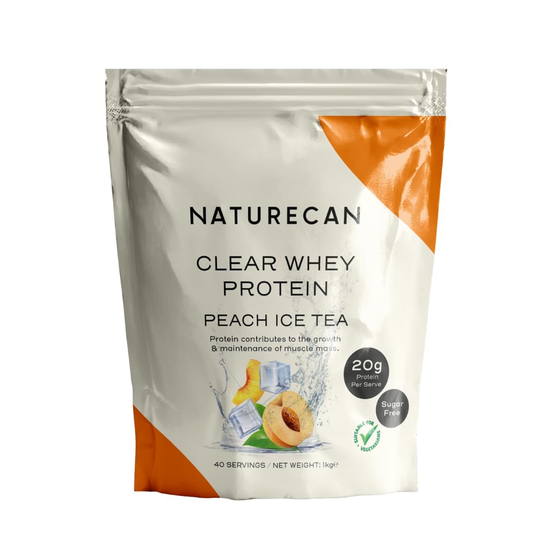 Naturecan Protéines de Lactosérum Claires – Saveur Pêche Thé Glacé – 20 g de protéines par portion – Sans sucre – 40 portions – 1 kg.