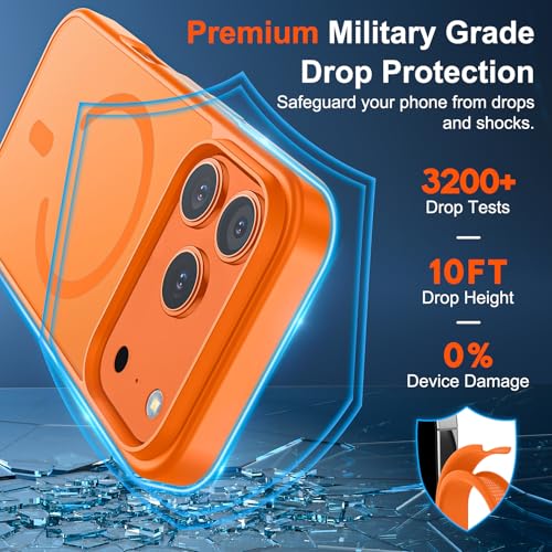 Image of SUPFINE Magnetic for iPhone 17 Pro Case (Compatible with MagSafe)(Military Grade Drop Protection) Translucent Matte Shockproof with Anti-Fingerprint Phone Cover,Starry Orange