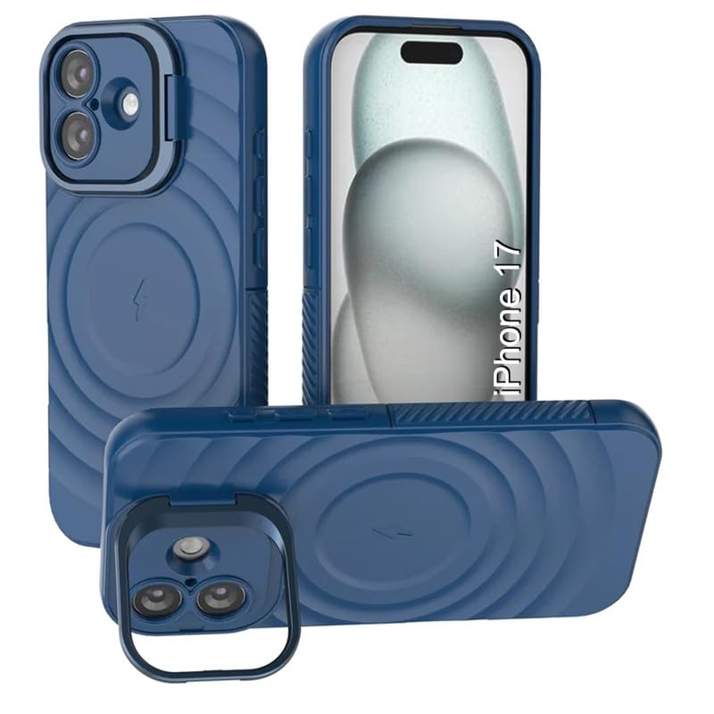 Image of LuxuryKase Shockproof Case for iPhone 17 | Ripple Pattern | Camera Protection | Inner Velvet Fabric Lining | Protective Cover with Enhanced Grip & Wireless Charging Support - Blue