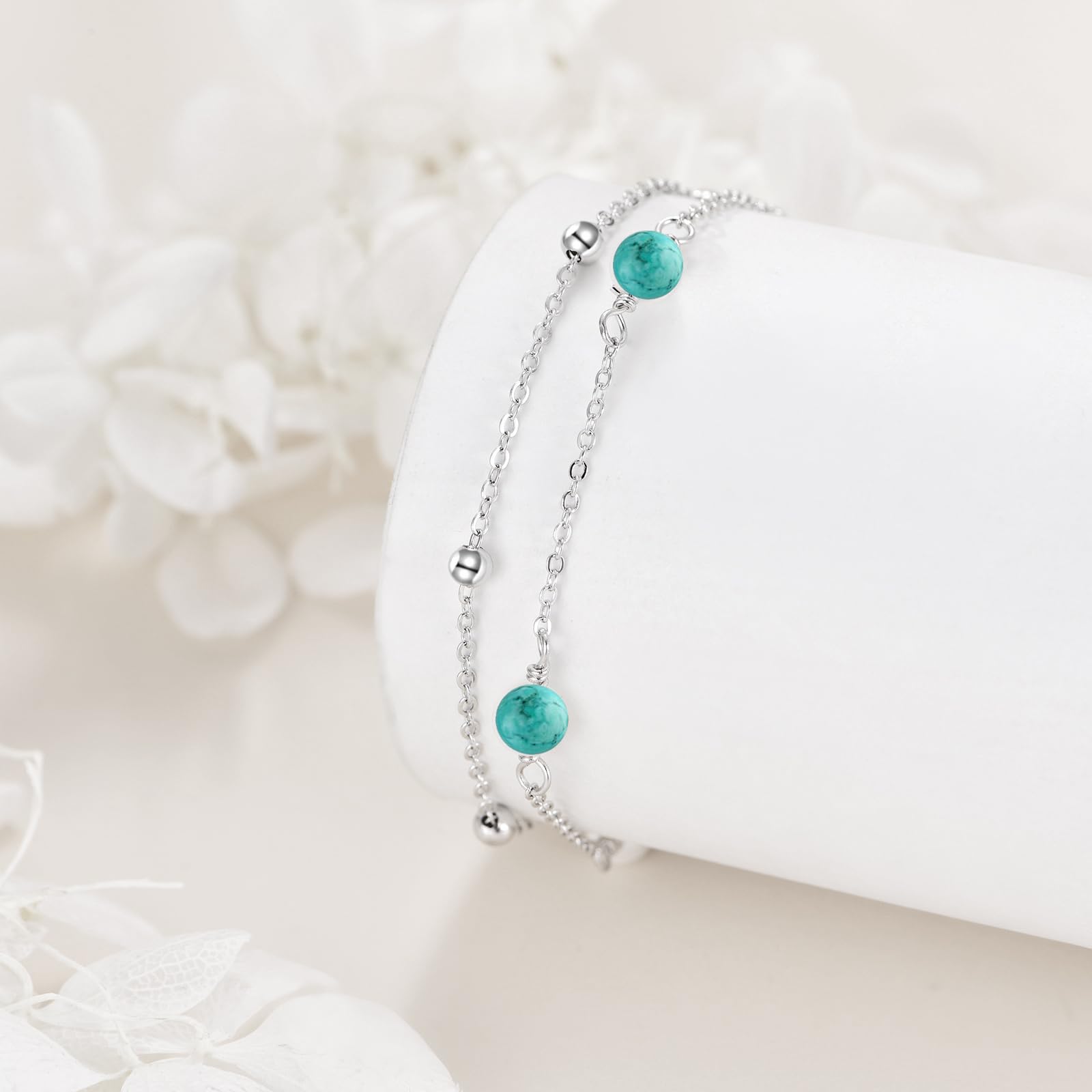 YFN Tobillera de perlas para mujer, plata de ley 925, ajustable, con cuentas de perlas en capas, pulsera de tobillo para playa, regalo de joyería