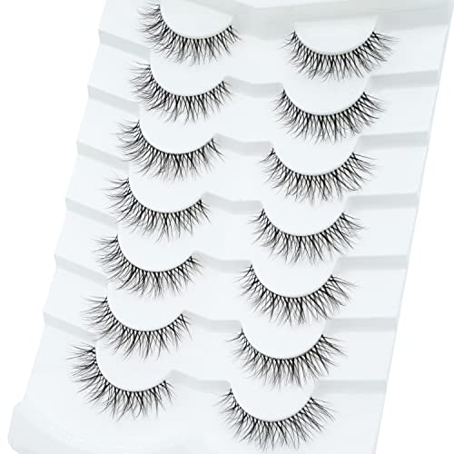 3D Clear Band False EyeLashes Soft Faux Mink Lashes Wispy Fluffy Eyelashes Natural Cat Eye Short Reusable 7 works Happy Heartbeat (No.210) - Image 4