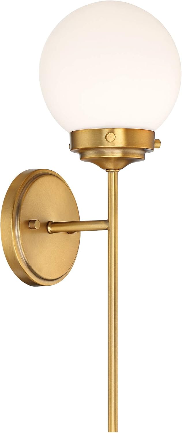 360 Lighting Ayva Modern Wall Light Sconces Set of 2 Shining Brass Gold Metal Hardwired 6" Fixture White Glass Globe Shade for Bedroom Bathroom Vanity Living Room Home Hallway Dining House