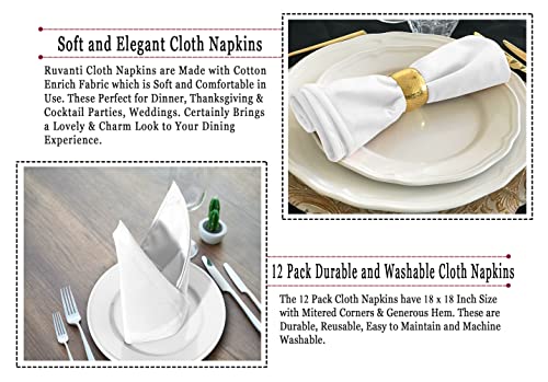 Image of Ruvanti Cloth Napkins set of 12, 18x18 Inches Napkins Cloth Washable, Soft, Durable, Absorbent, Cotton Blend. Table Dinner Napkins Cloth for Hotel, Lunch, Restaurant, Weddings, Events, Parties - White