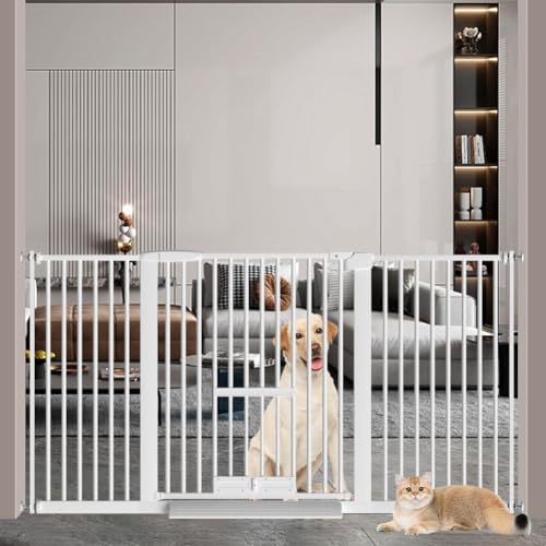 Seogva ペットゲート 3.5cm柵間隔 ペットドア付き 高さ78cm ペットゲート 犬 猫 ゲート ブラック ホワイト 猫用ゲート 過密フレーム付き 猫 ゲート 犬すり抜け防止フェンス つっぱり 扉付き 赤ちゃん ベビーゲート 突っ張り式 自動ロック