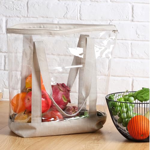 Image of Silkfly Clear Tote Bags Bulk, PVC Shoulder Handbag, Security Approved See Through Bag with Zipper Closure for Work