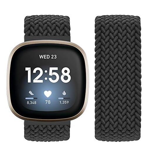 Vozehui Kompatibel med Fitbit Sense/Fitbit Versa 3-rem, elastisk andningsbar mjuk nylon kinitting sport ersättningsband för Fitbit Versa 3/Fitbit Sense, kvinnor män