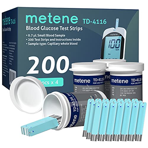 Metene TD-4116 Blood Glucose Test Strips, 200 Count Test Strips for Diabetes, Use with Metene TD-4116 Blood Glucose Monitor Only
