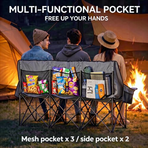 Image of Oversized 3 Person Camping Chair Heavy Duty Double Camp Loveseat