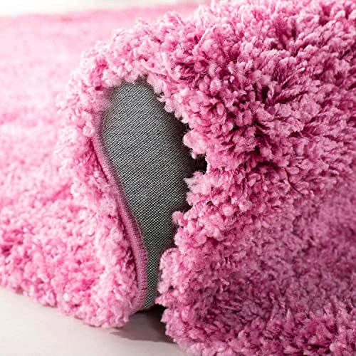 Image of Solid Fluffy Rugs and Carpet for Hall and Drawing Room 5x5 Round Baby Pink Color