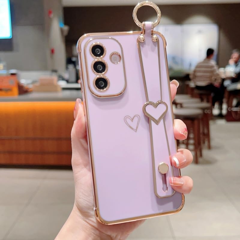 ZTOFERA for Samsung Galaxy A36 5G Case with Wrist Strap,Luxury Cute Plating Edge Love Hearts Pattern for Girls Women, Finger Holder Kickstand Soft
