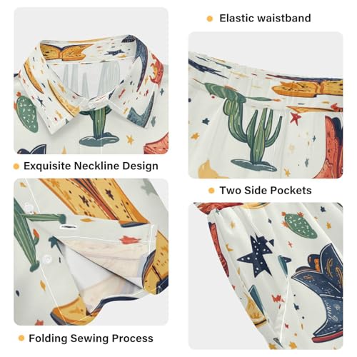 Boccsty Cowboy Boots Stars Cactus Fire Boy Summer Shorts Sets Hawaiian Toddler Boys T-Shirt & Pants 2 Pcs 3T3