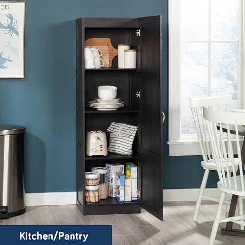 Image of Sauder Miscellaneous Tall Storage Cabinet, Kitchen Pantry, Single Door with Adjustable Shelves, Raven Oak Finish