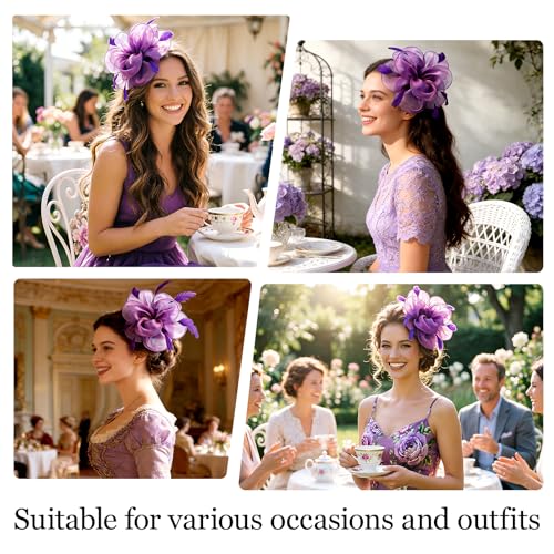Image of DRESHOW Fascinators Hat Tea Party Headwear Ribbons Feathers on a Headband and a Clip for Women