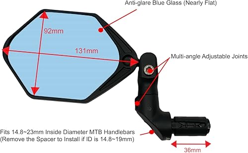 Miniatura 3 de Hafny Espejo de bicicleta eléctrica con extremo de barra, espejo de bicicleta para manillar de superficie grande, espejo de bicicleta de vidrio de
