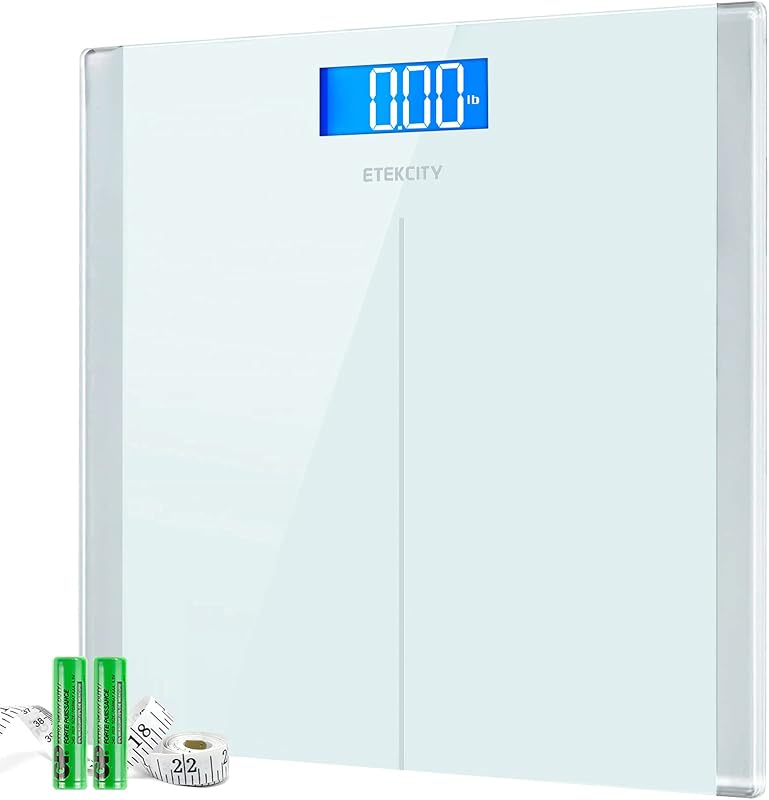 Etekcity Digital Electric Bathroom Scale for Body Weight, 400 lbs, White | Large 6mm Tempered Glass Platform, Clear LCD Display, Batteries Included, Safe Electronic Weighing for Daily Home Use