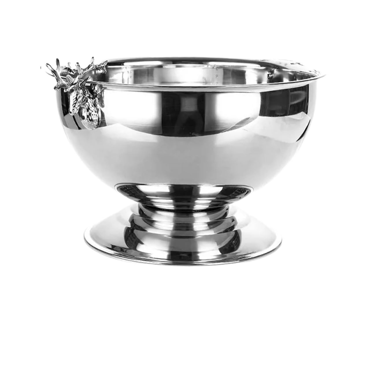 Cubo de Hielo de 3 l con Forma de Cabeza de Ciervo y Cuenco for champán de Acero Inoxidable 304, Cubo de Hielo Grande for Bar y Cerveza. per Casa, Bar(Silver with Ear)