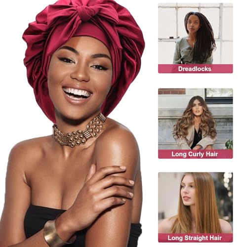 DRESHOW Satin Braid Bonnet for Women Silk Bonnet for Sleeping Sleep Cap with Elastic Tie Band Night Cap for Long Curly Hair Locs - Image 4