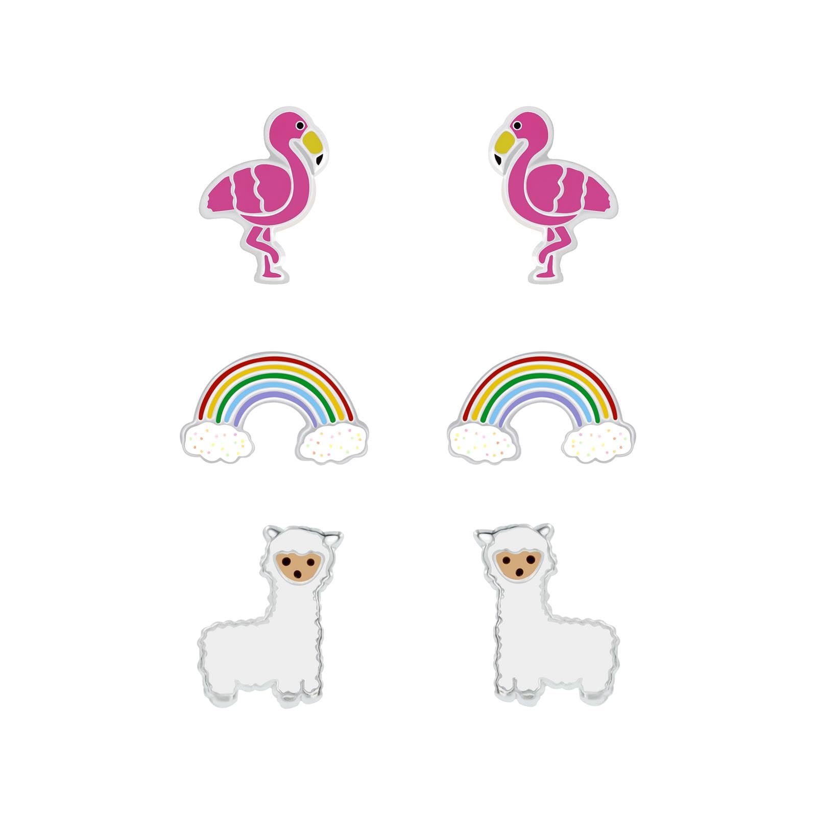 MONKIMAU - buntem Motiv Kinderschmuck Set 925 Sterling Silber - Ohrstecker-Set - Schmuckset Mädchen, Schmuck Kinder, Kinder Schmuck, Schmuck Mädchen hypoallergen