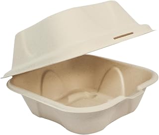 World Centric Compostable Fiber Burger Box 6x6x3 - Plant Fiber with no Added PFAS - 100 Pack