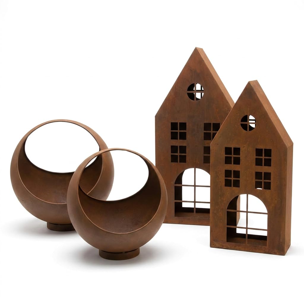 Haus Rost, 2er Set, Metall, Echtrostfinish Maße: Höhe 45 cm, 55 cm