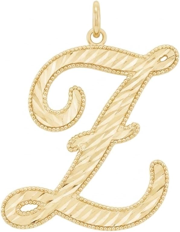 Takar Diamond Cut Script Initial Pendant Charm for Women and Men- 14K Gold Vermeil over Sterling Silver, A–Z Cursive Letters, Hypoallergenic Personalized Everyday Jewelry Gift, Made in USA