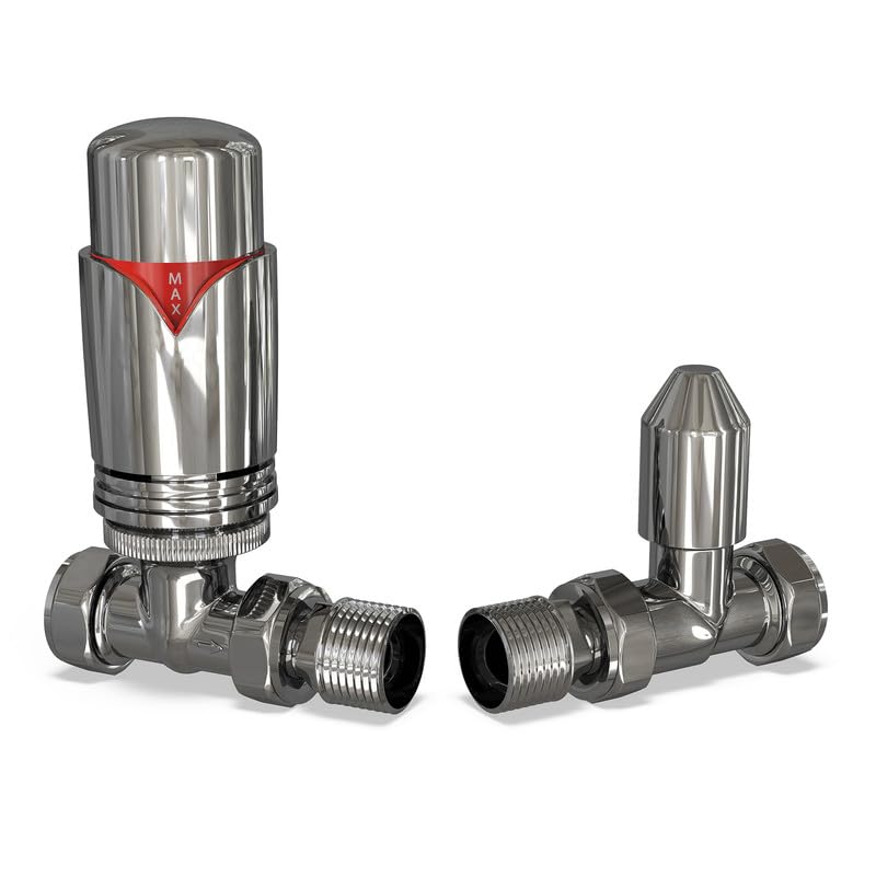 UK Radiators Chrome Thermostatic Radiator Valve and Chrome Lockshield Valve