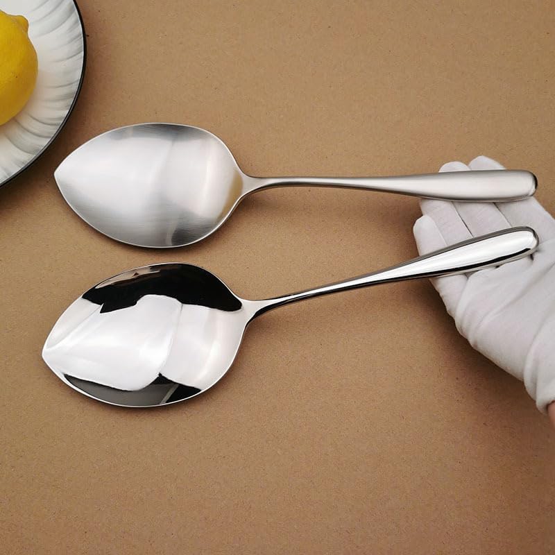 Silverware Set, 1/4/6/8/10/12pcs Mirror Thick Material 304 Stainless Steel Integrated Serving Spoon Public Spoon Serving Spoon Heart Shaped Mixing Spoon Salad S，Silver-4Pcs