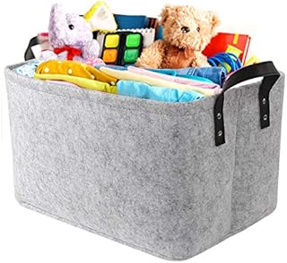 Discoball Large Felt Storage Basket Open Fabric Bins Foldable Organizer Box with Handles for Closet, Clothing, Toys, Books, Office Products